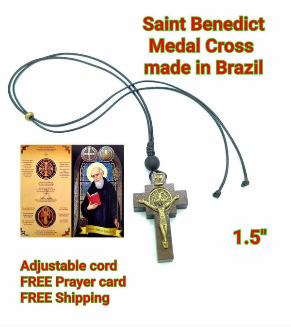 St.Saint Benedict Medal Wooden  Crucifix cross Necklace Cruz medalla San Benito
