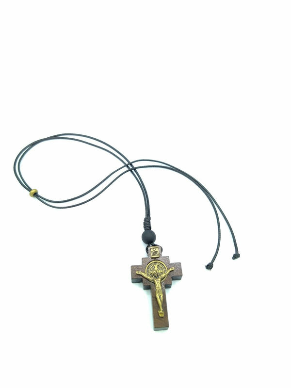 St.Saint Benedict Medal Wooden  Crucifix cross Necklace Cruz medalla San Benito
