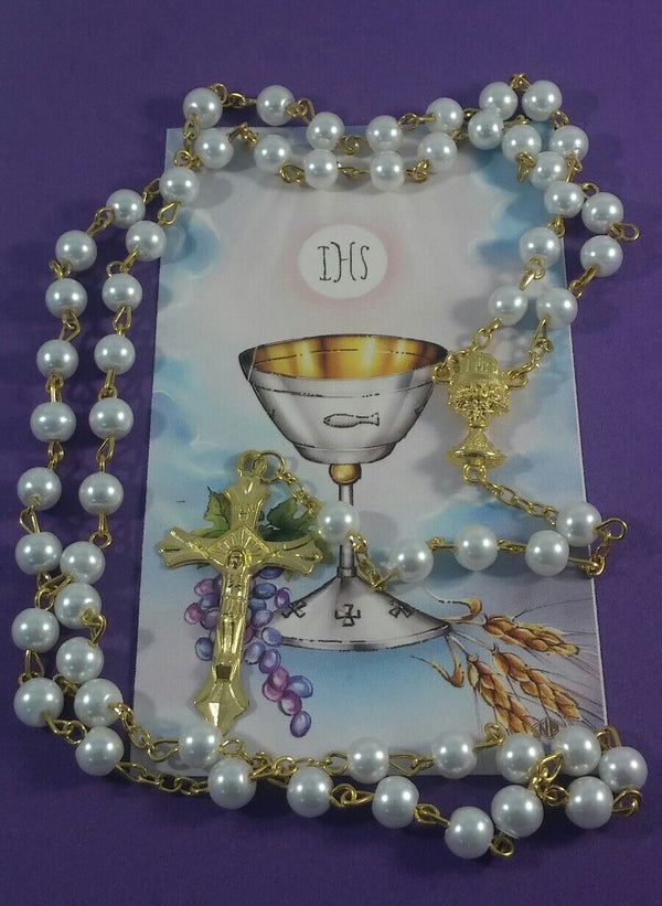Primera comunión Rosario blanco/First Communion White pearl Rosary