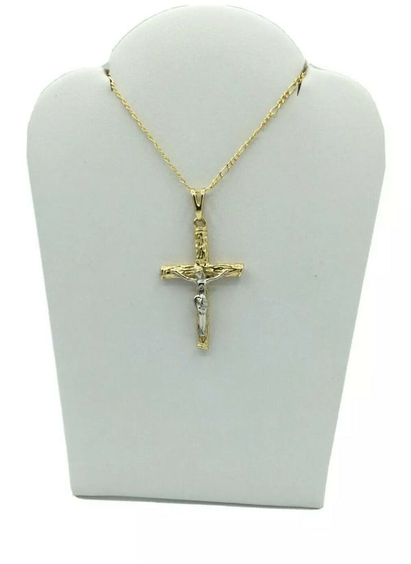 14K Yellow White GOLD PLATED Crucifix Cross Religious Necklace Pendant Men Women