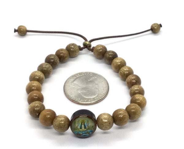 Virgen de la Caridad del Cobre Pulsera Bracelet Brown Wooden Beads Mens Womens