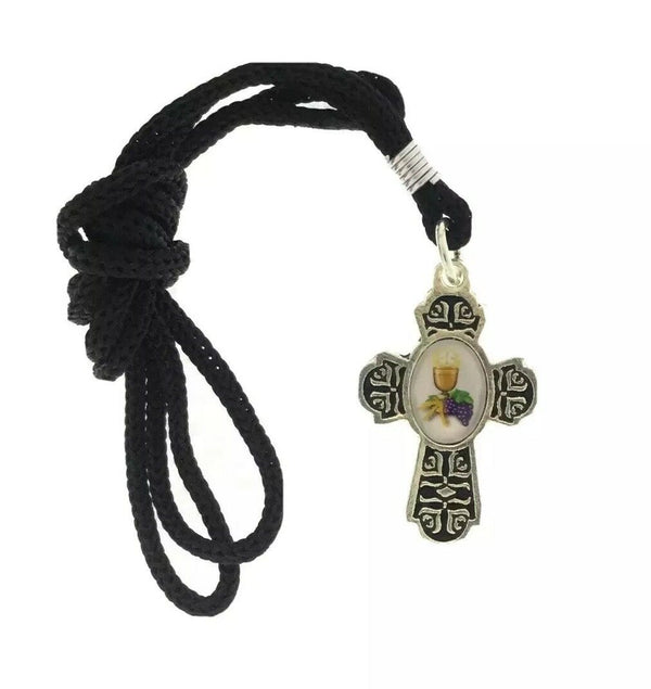 12 First Holy communion metal cross With Black Cord favor Primera Comunión Cruz
