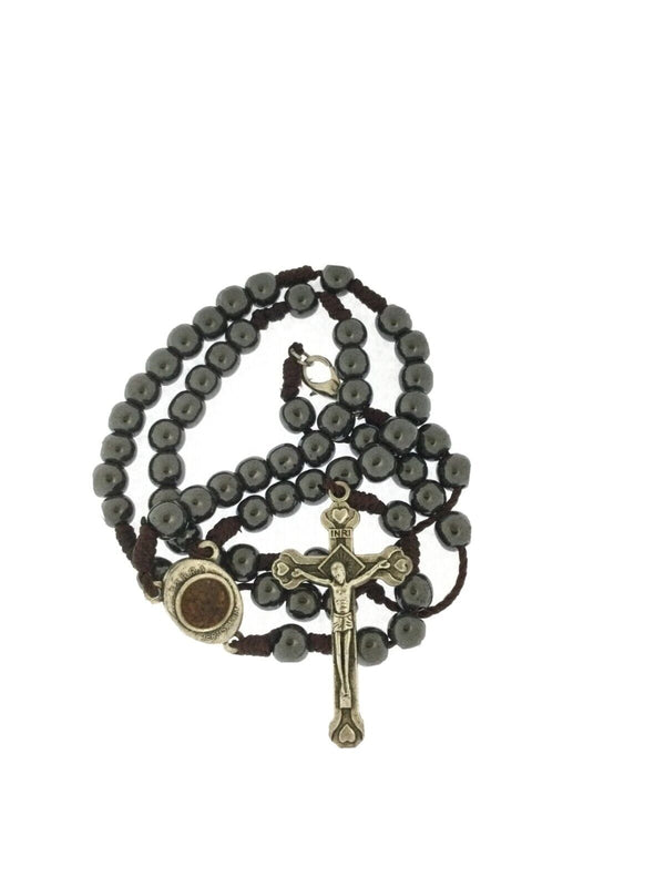 Rosary Hematite stone beads from Jerusalem with Holy Soil Terra Santa Holy Land