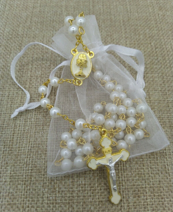 First Holy Communion faux pearl White pearl Rosary Rosario de Primera comunión