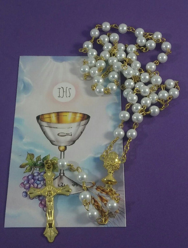 Primera comunión Rosario blanco/First Communion White pearl Rosary