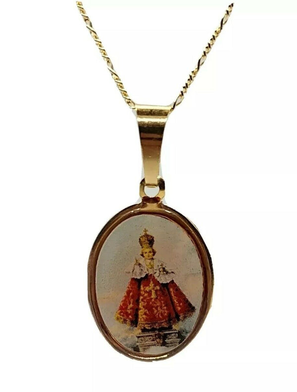 Infant of Prague Pendant 18k Gold Plated Medal 20 inch Chain Niño de Praga Jesus