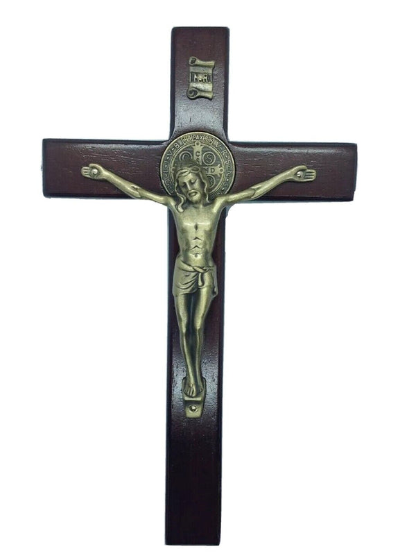 St.Benedict Medal Crucifix Jesus Wood Cross Cruz de San Benito Protection 8.5”