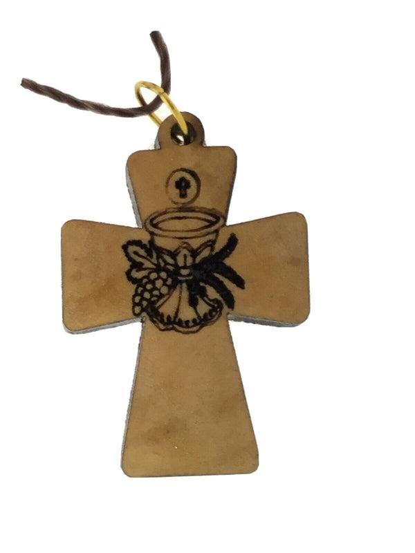 First Holy communion cross Olive wood Jerusalem Necklace pendant Charm lot of 12