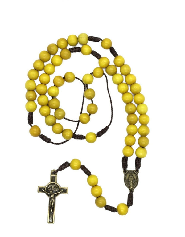 Miraculous Medal Wood Rosary Beads Saint St. Benedict Medal Cross Necklace Cruz