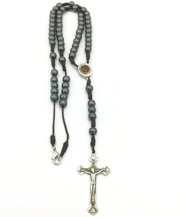 Rosary Hematite stone beads from Jerusalem with Holy Soil Terra Santa Holy Land