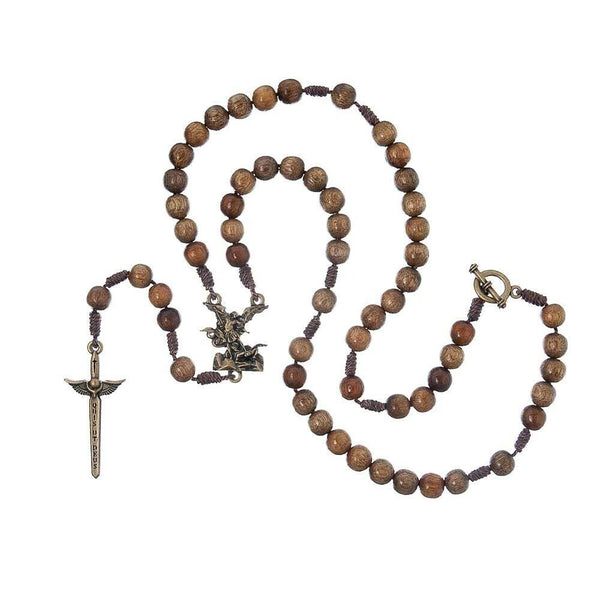 Rosary Necklace of Saint Michael the Archangel in wood San MIGUEL Arcángel Cruz 