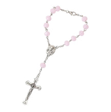 Pink crystal-bead Jerusalem Medal auto rosary decade