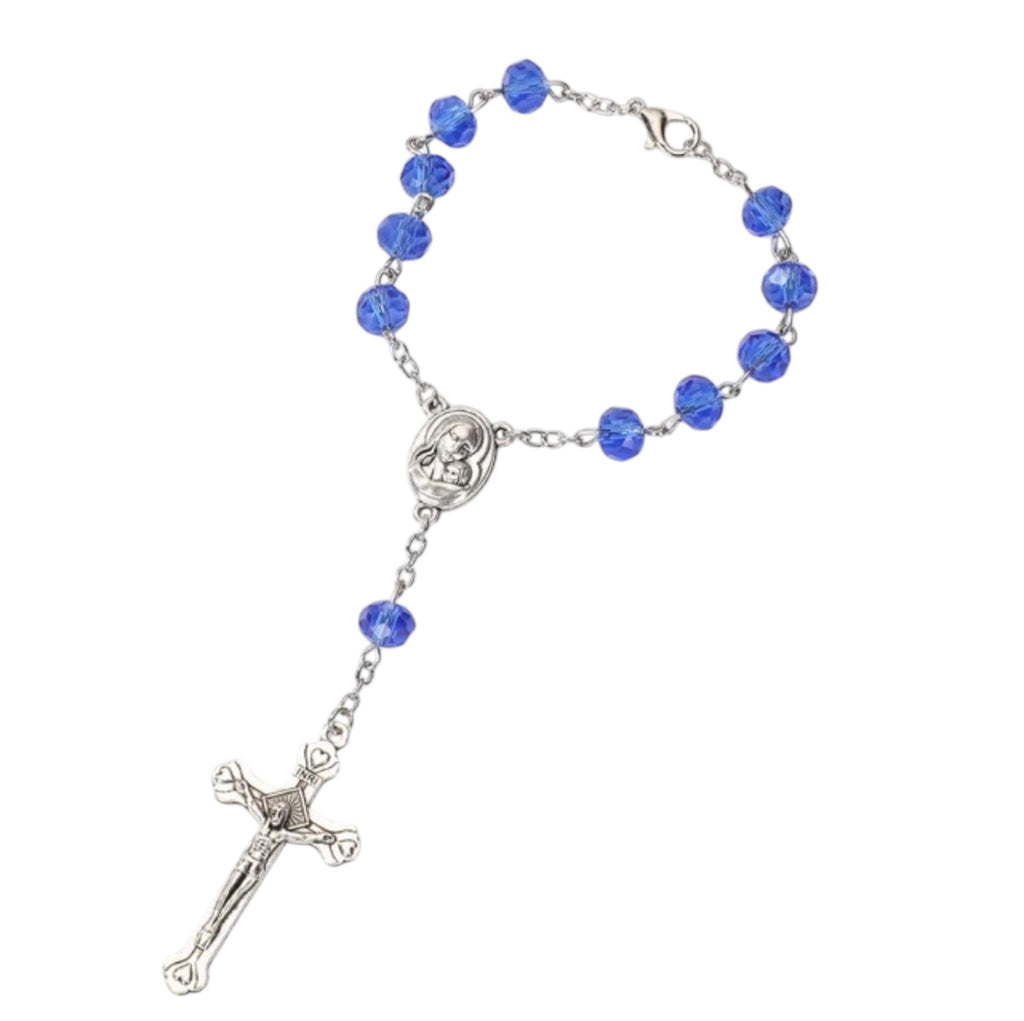 Blue crystal-bead Jerusalem Medal auto rosary decade