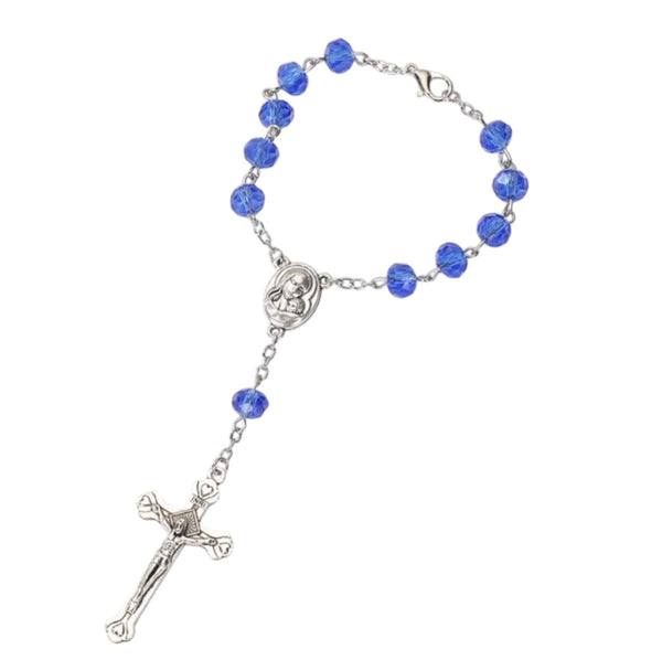 Blue crystal-bead Jerusalem Medal auto rosary decade