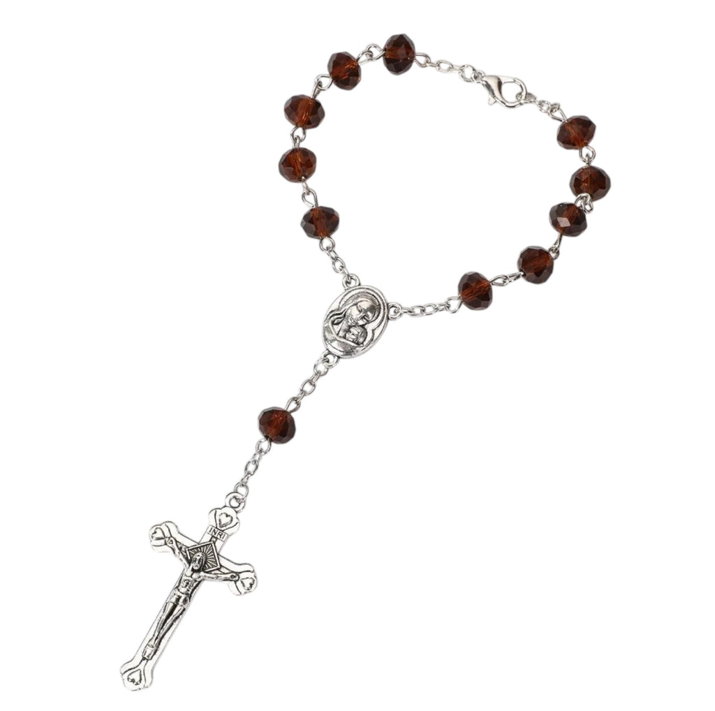 Brown crystal-bead Jerusalem Medal auto rosary decade