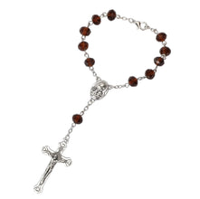Brown crystal-bead Jerusalem Medal auto rosary decade