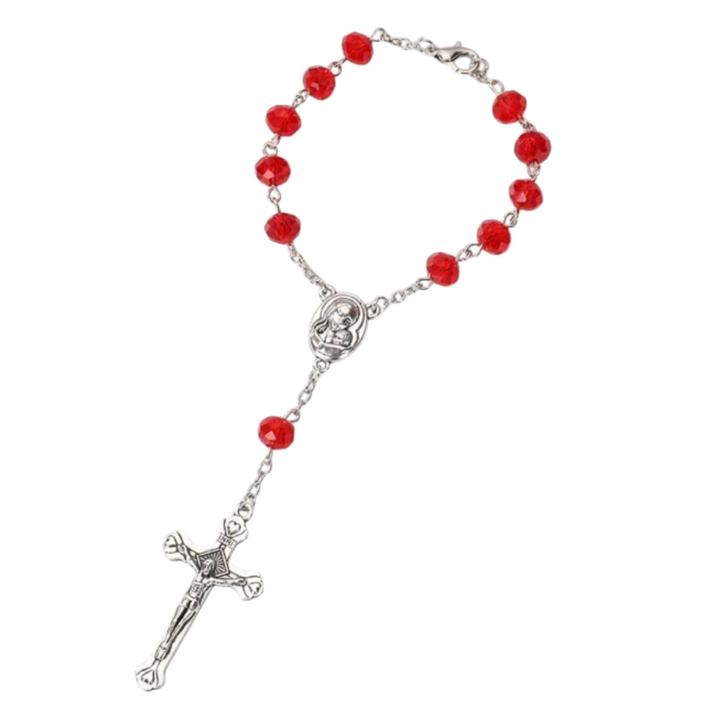 Red crystal-bead Jerusalem Medal auto rosary decade