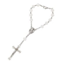 White crystal-bead Jerusalem Medal auto rosary decade