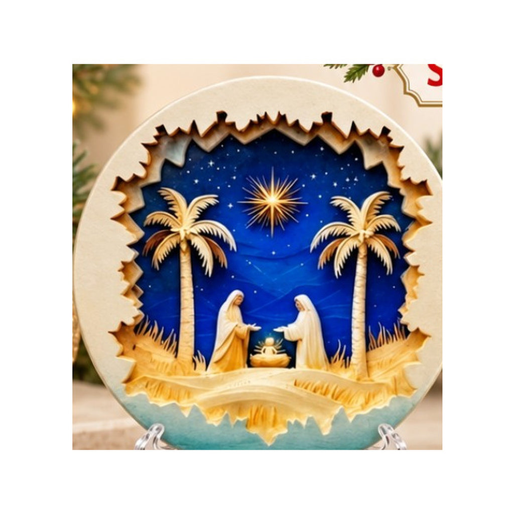 Holy Family Nativity Christmas Wall Plaque 4 Inch – Floral Religious Decor. SKU 319-76847A