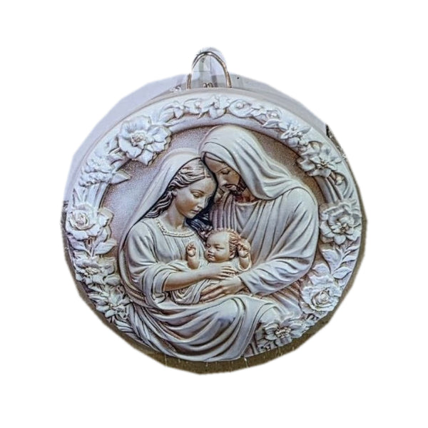 Holy Family Christmas Plaque 4 Inch – Floral Nativity Wall Hanging. SKU 319-76847C