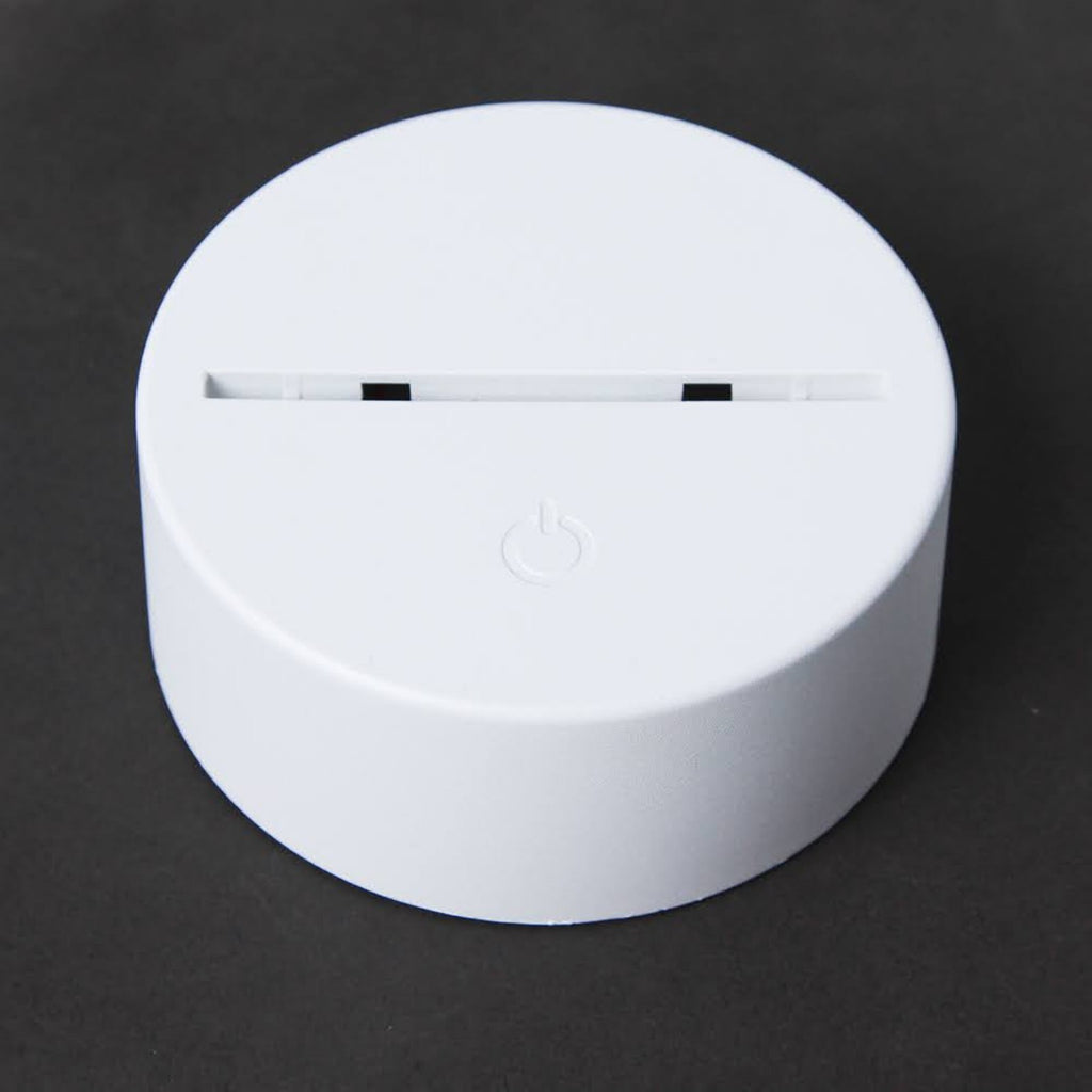 White 3D LED night light base with power button