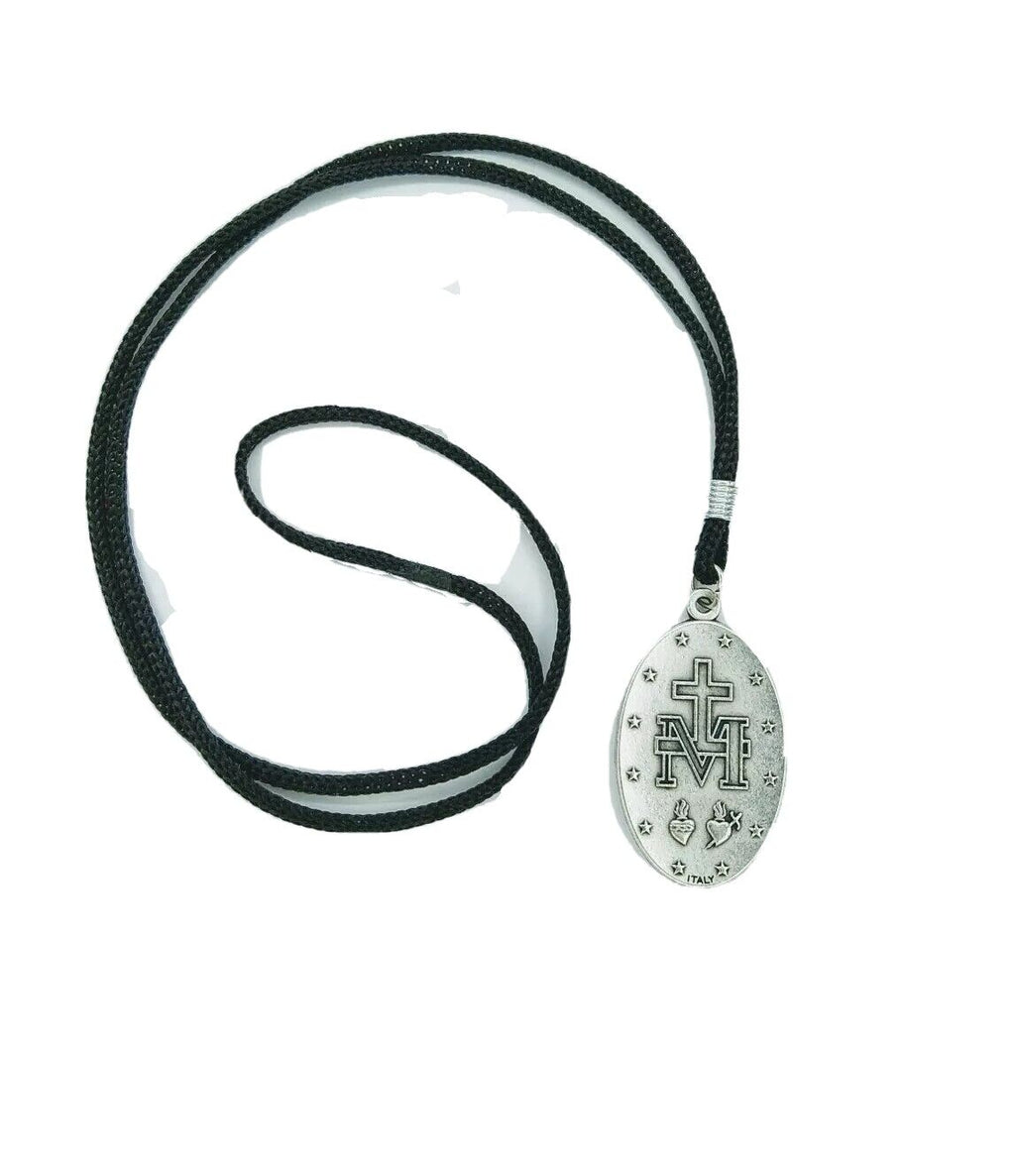  1 3/4"  Miraculous Medal Virgin Mary Pendant Necklace Cord Italy Milagrousa