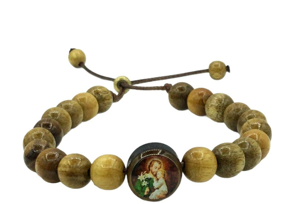 Saint Joseph wooden Bracelet Adjustable Men's Women Brown Pulsera de San Jose 