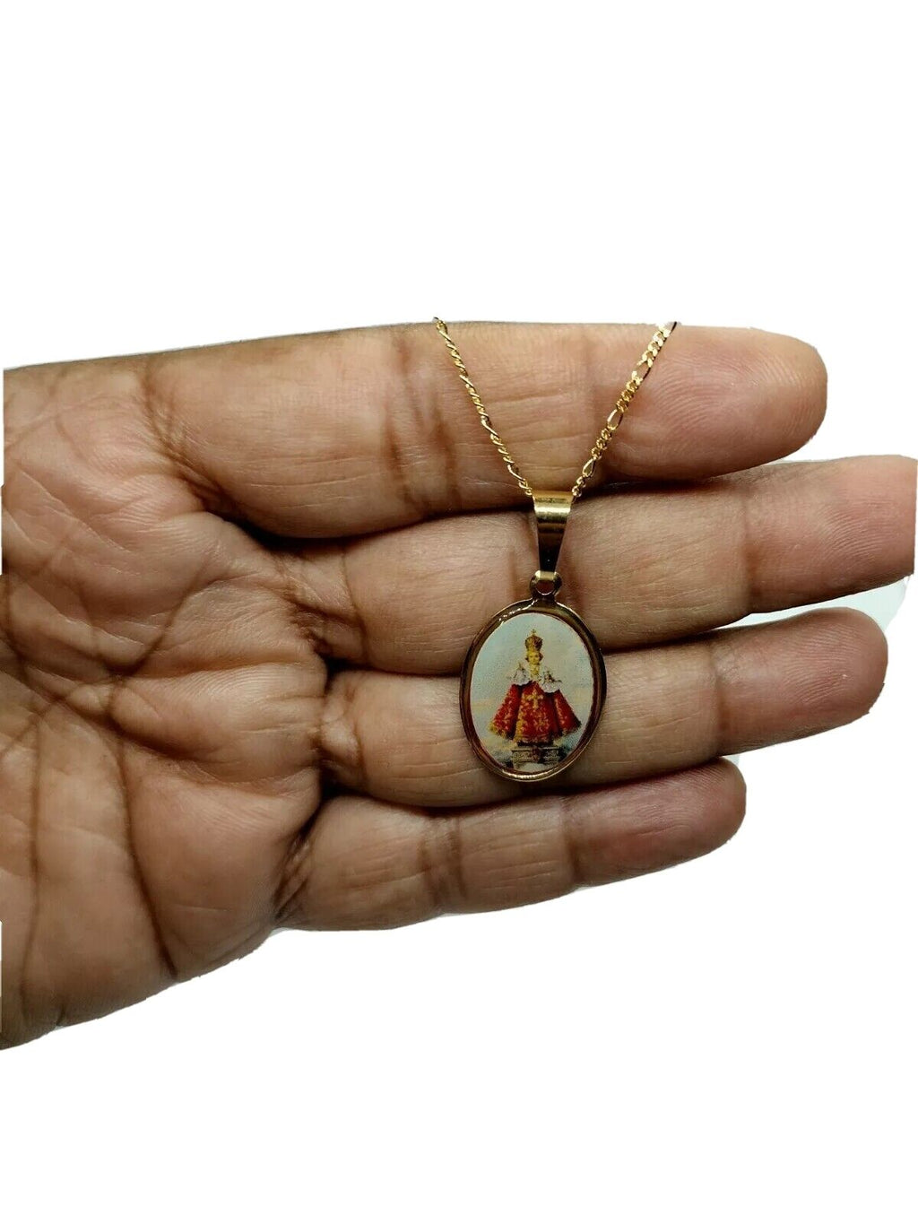 Infant of Prague Pendant 18k Gold Plated Medal 20 inch Chain Niño de Praga Jesus