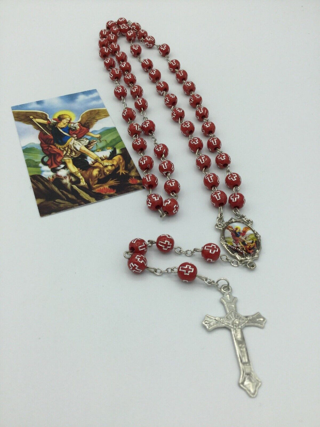 Saint St.Michael Archangel Red Rosary San Miguel arcángel Necklace Protection