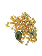 Saint Clare of Assissi Faux gold tone Pearl Rosary Necklace Catholic santa Clara