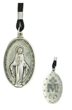  Large Miraculous Medal Virgin Mary Pendant Virgen Milagrosa Necklace Cord Italy