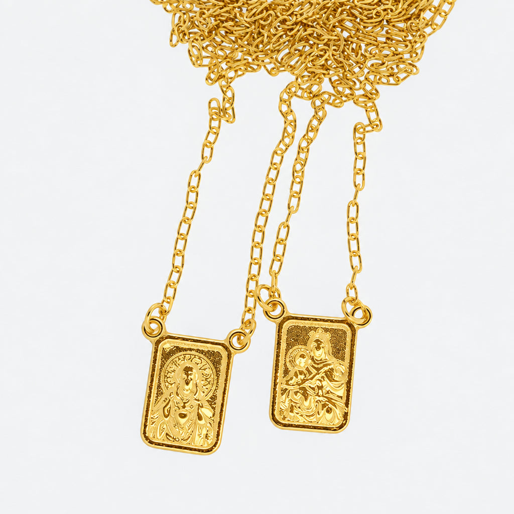 18k Gold Plated Scapular Escapulario Sacred Heart of Jesus & Virgin Mt. Carmel 