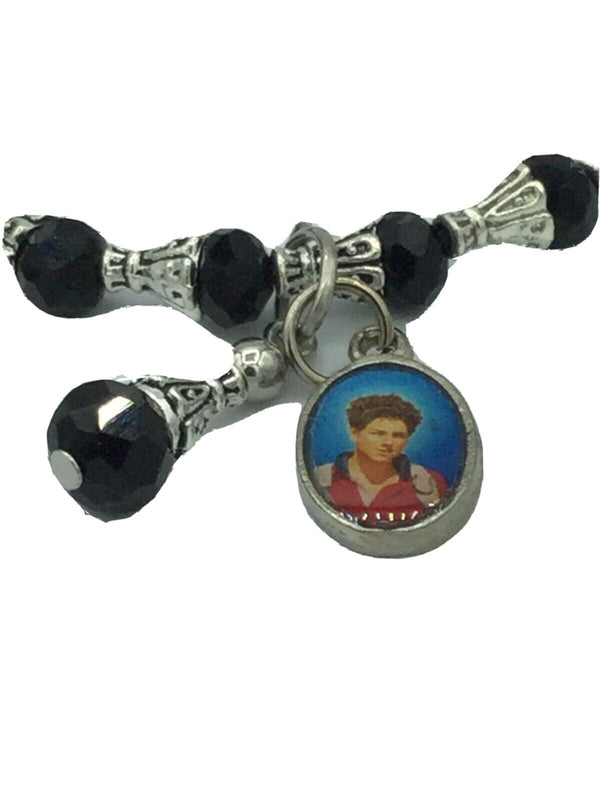 Carlo Acutis Medal Catholic Bracelet Black Stretch crystal Beads Healing Beato