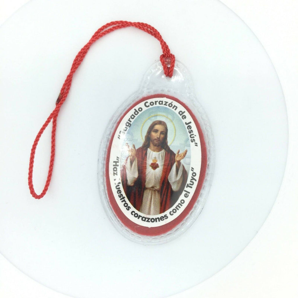 SACRED HEART OF JESUS  DETENTE corazón de Jesús laminated cloth Healing Red cord