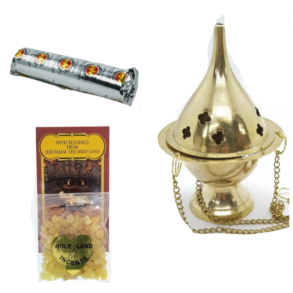 5 inche Hanging Brass Censer Home Incense Burner kit,Charcoal Frankincense,Gift