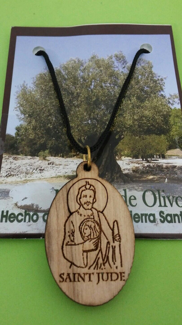 12 St.Saint Jude medal Pendant Necklace Olive Wood Jerusalem San Judas Tadeo