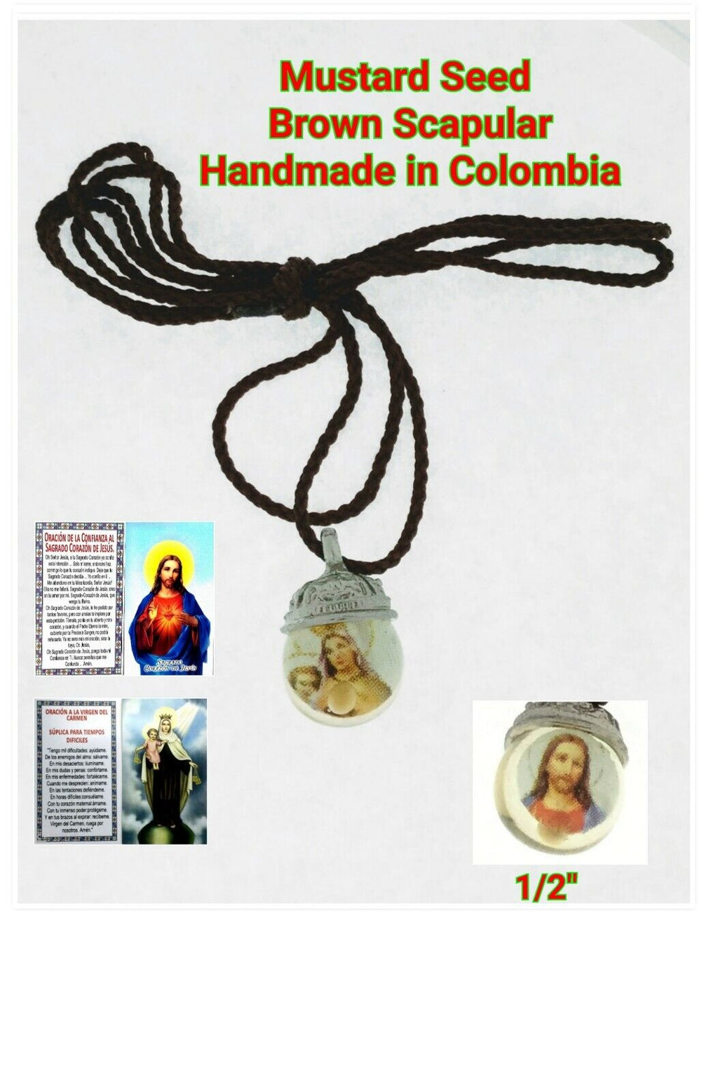 Mustard Seed Scapular Sacred Heart of Jesus & Mt Carmel Escapulario de Mostaza 