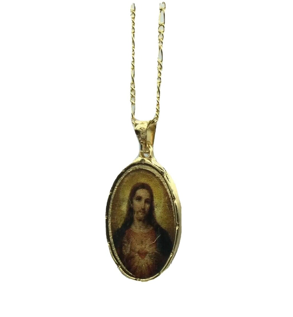 Sacred Heart of Jesus Sagrado Corazon Medal 18K Gold Plated with 20 inch Chain