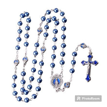 Catholic Virgin Mary Chain Rosary 6mm Blue Glass Pearl Beads Rosario Women