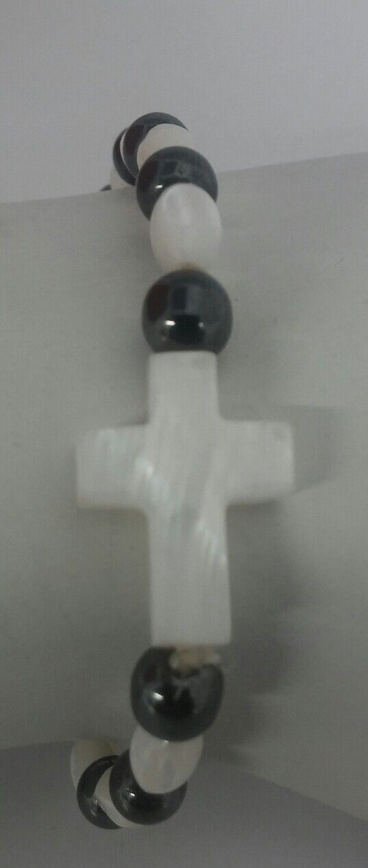 Mother of pearl bracelet made in Jerusalem cross Jesus pulsera de Nácar Stretch