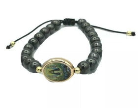 Caridad Del Cobre medal black Hematite Men's Adjustable bracelet  Pulsera María