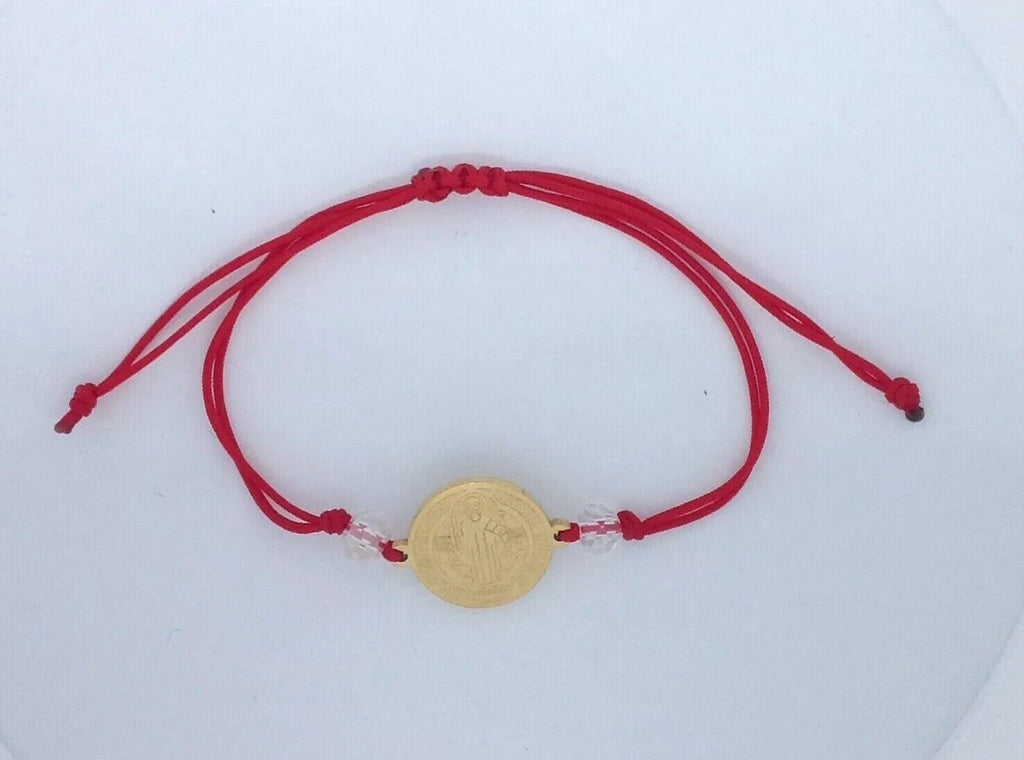 Saint St Benedict Bracelet Adjustable Red Cord Medal Pulsera Roja de San Benito