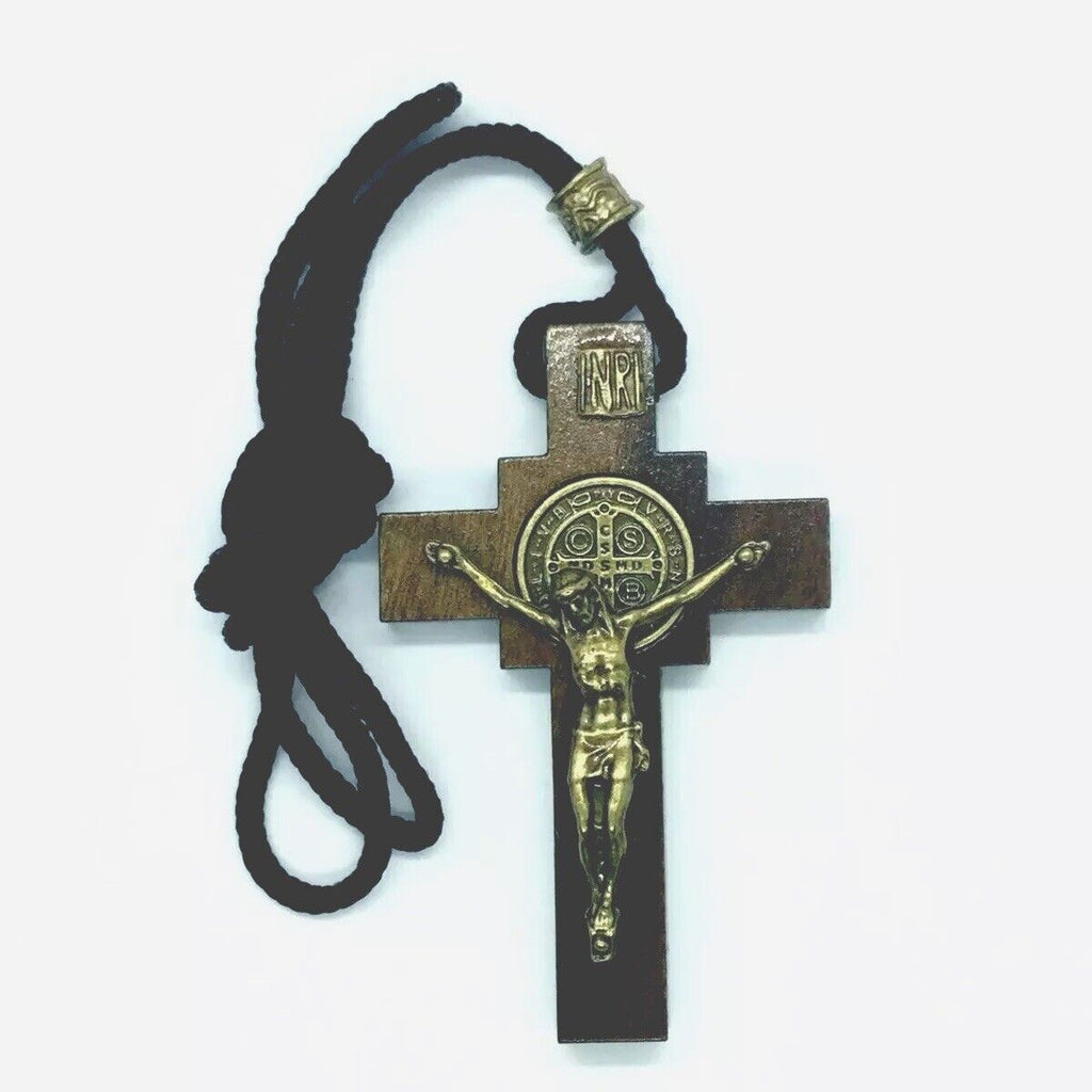 St. Saint Benedict Medal Wooden  Crucifix cross Necklace Cruz medalla San Benito