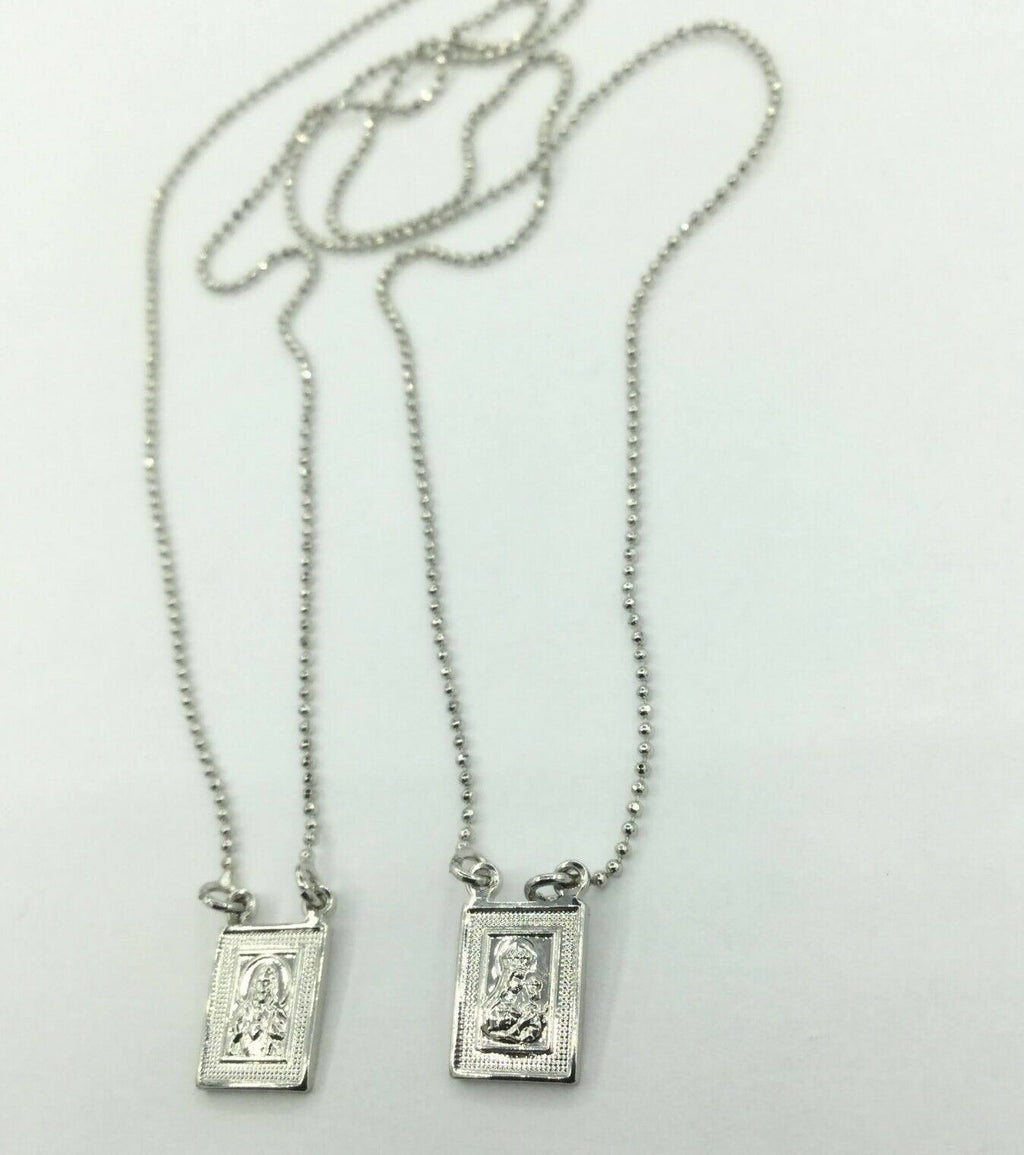 14k Gold Plated Our Lady Mt Carmel & Sacred Heart Jesus  Scapular Necklace S