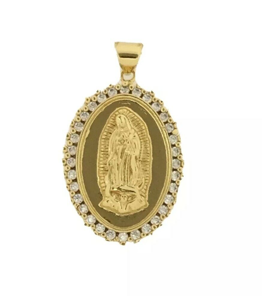 14k Gold Plated Virgen de Guadalupe Necklace Pendant Virgin Mary 20" Chain Jesus