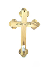 10 Inch olive wood wall Cross Crucifix Jesus Christ budded Jerusalem Gift Pewter