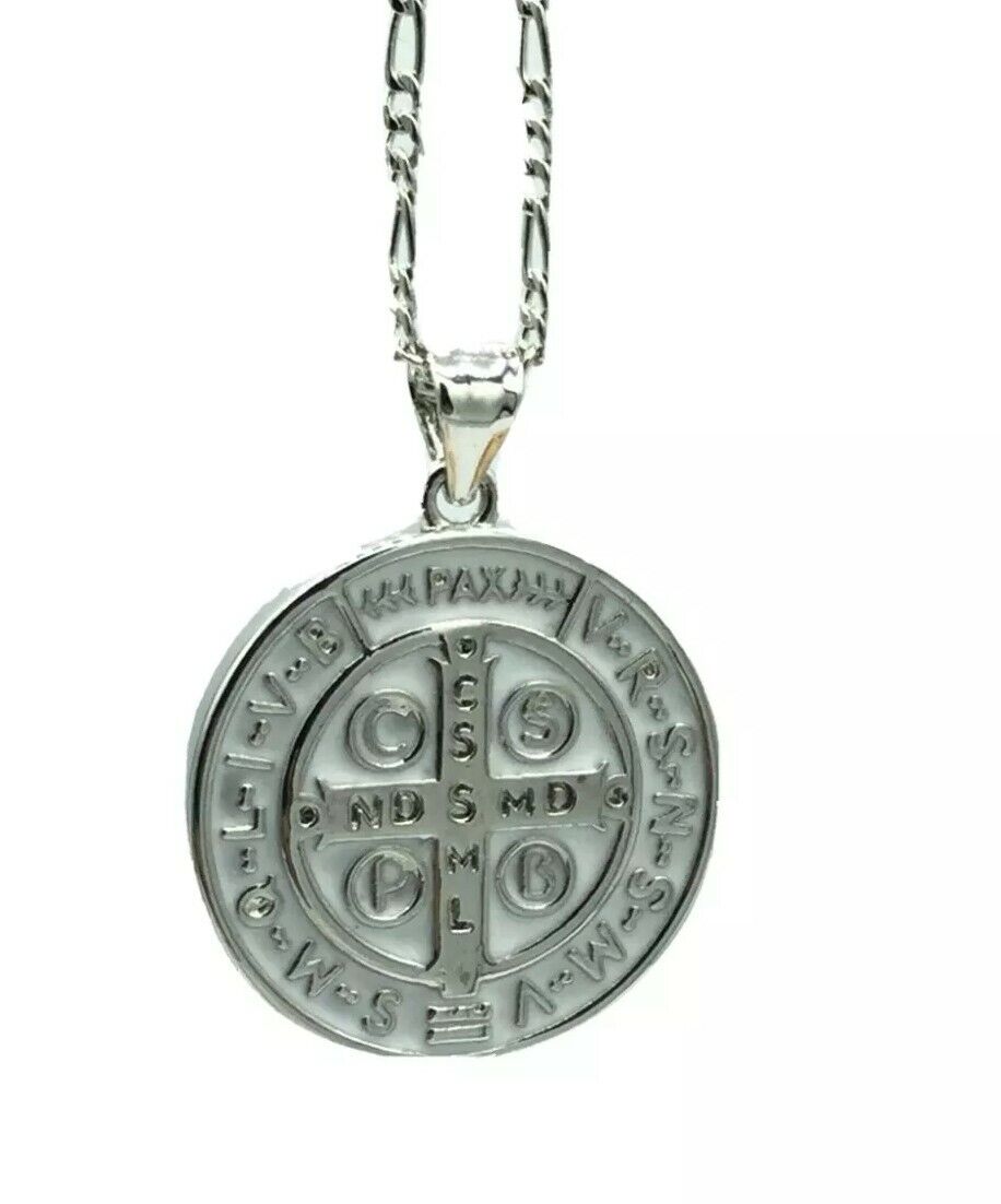 Catholic Saint St Benedict Medal Necklace Pendant Stainless Steel Cross Exorcism