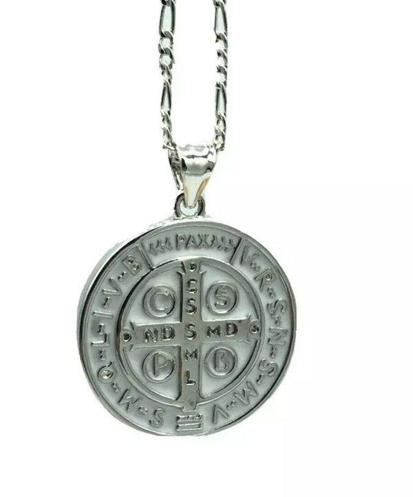 Catholic Saint St Benedict Medal Necklace Pendant Stainless Steel Cross Exorcism