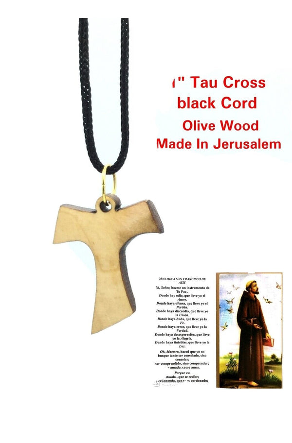 Handcrafted Genuine Olive Wood Tau Franciscan Cross,Pendant Necklace Jerusalem  