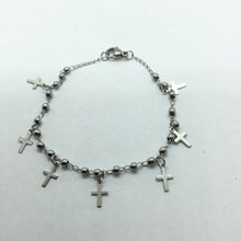 Catholic STAINLESS STEEL ROSARY CROSS BRACELET HANGING CROSS 8” Silver Tone